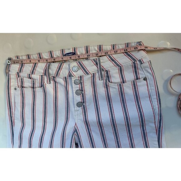 Old Navy American Denim Cuffed Shorts 5 Pkt Cream Gray Red stripe Size 10 July 4 - Picture 4 of 8